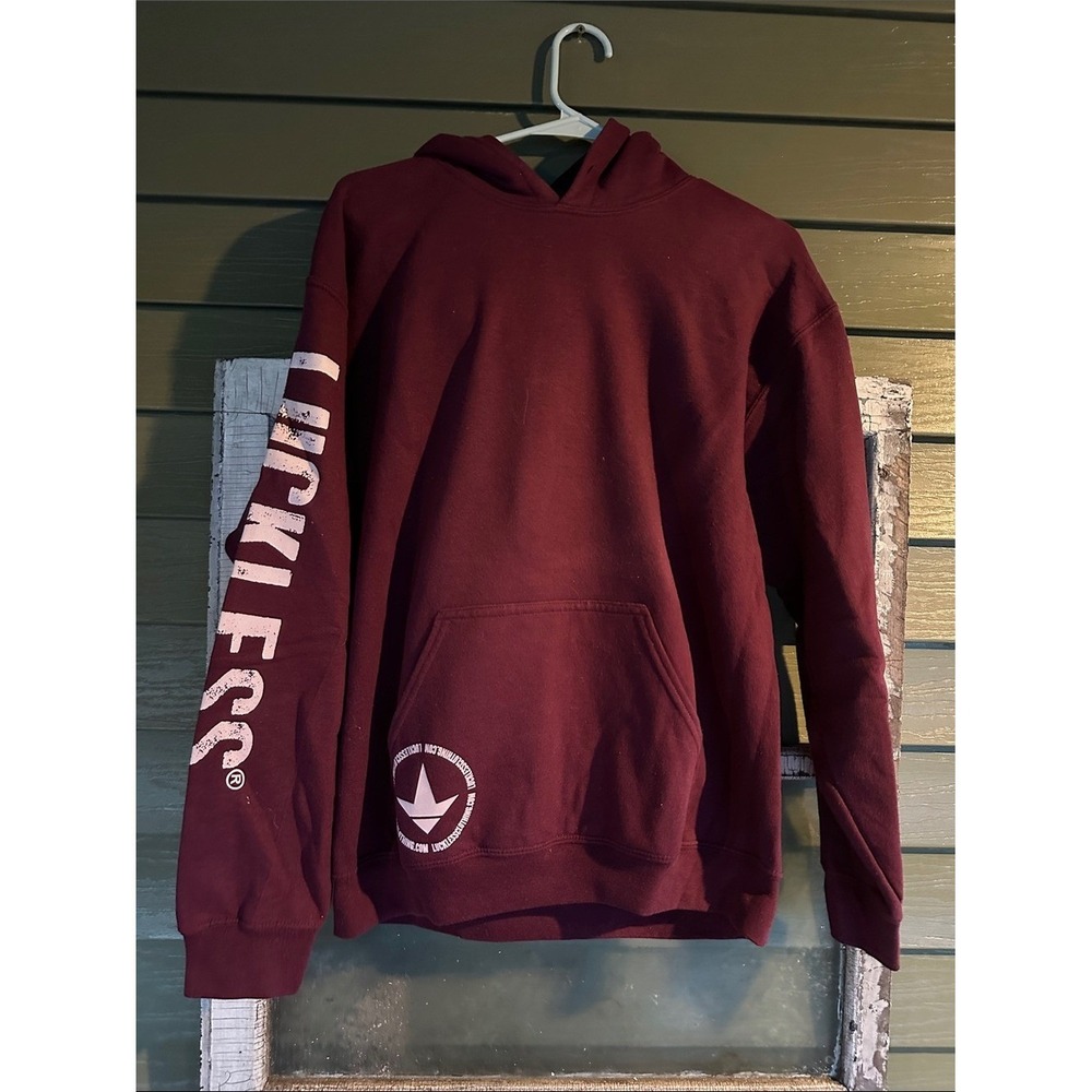 Luckless Muddy Hair Dont Care Burgundy Hoodie Sweatshirt Womens Medium Maroon